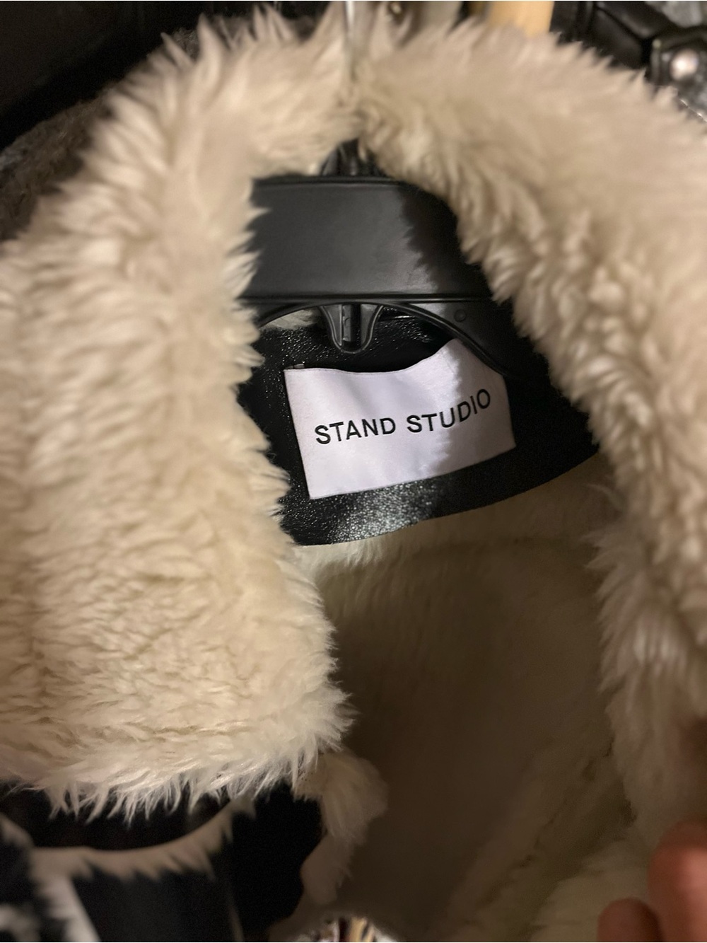 Stand Studio Black Jacket with Cream Faux Shearling Collar - Picture 1 of 8